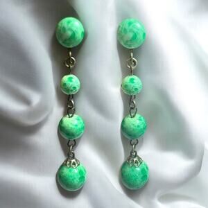 Antique Art Deco Peking Glass Balls Dangle Screwback Earrings